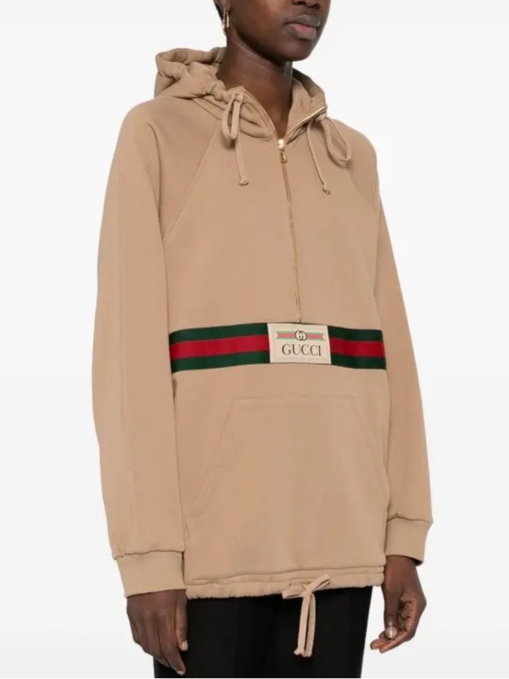 Authentic GUCCI Web Stripe Cotton Pullover 1/2 Zip Hoodie Size XS